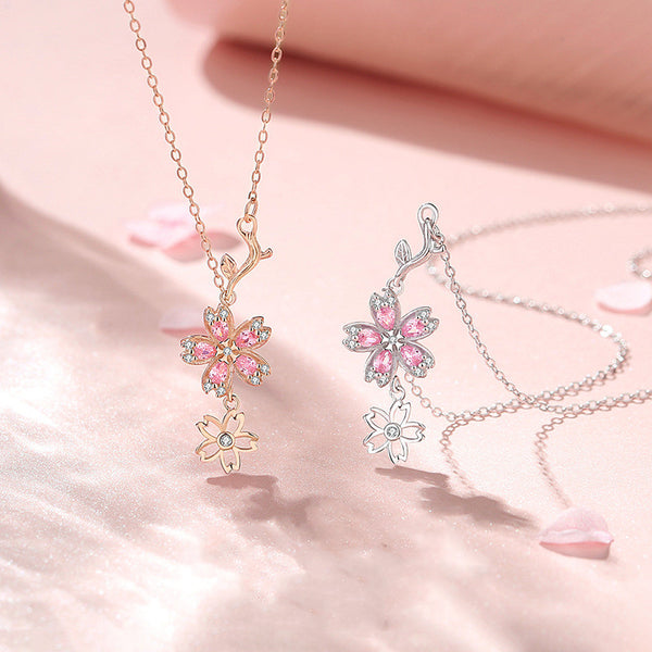 Dainty Pink Cherry Blossom Necklace