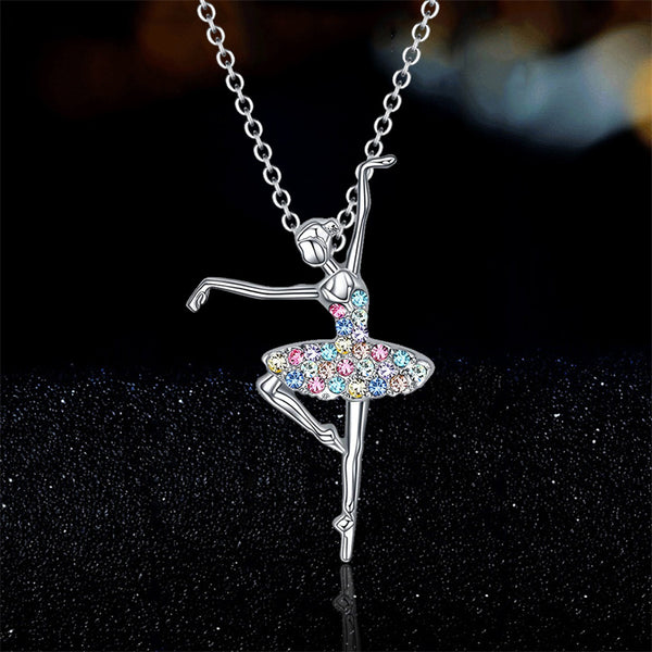 Ballet Dancer Color Stone Pendant Necklace