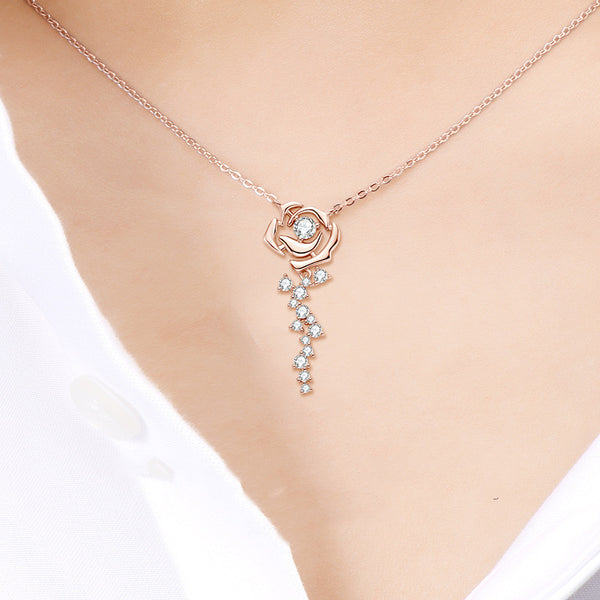 Moissanite Rose Flower Wedding Necklace