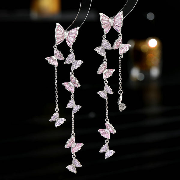 Color Butterfly Dangle Drop Tassel Earrings