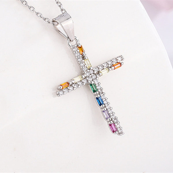 Classic Rainbow Cross Pendant Necklace