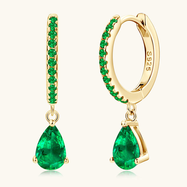 Emerald Teardrop Dangle Drop Hoop Earrings