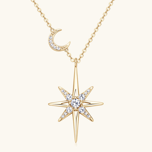 Moissanite Star Moon Necklace