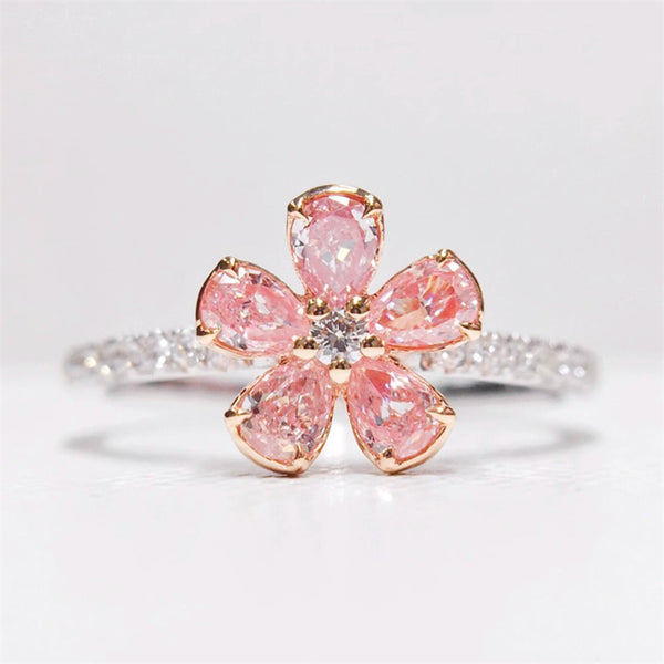 Pink Flower Stacking Band Ring