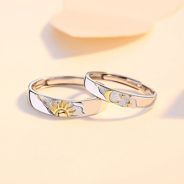 Gold Sun Moon Couple Matching Ring