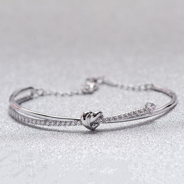 Dainty Heart Knot Bangle Bracelet