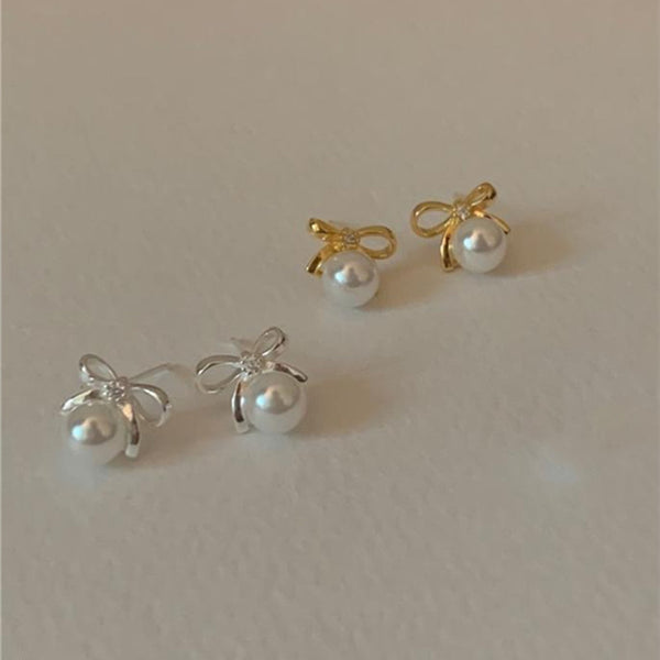 Bow Tie Pearl Stud Earrings