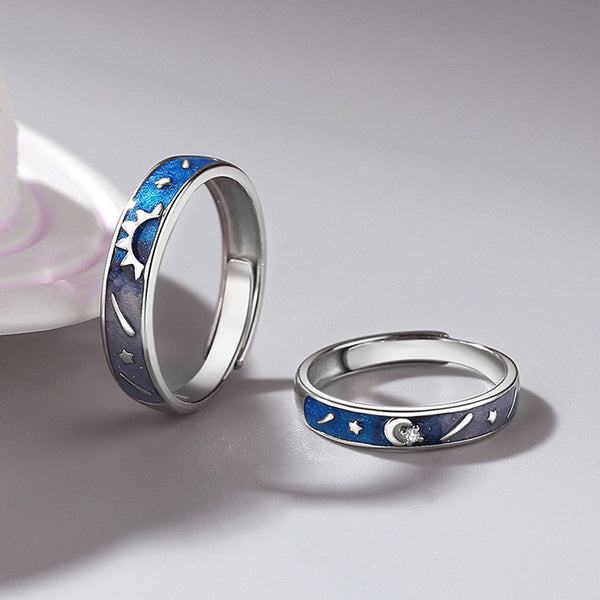 Sun Moon Enamel Couple Matching Ring