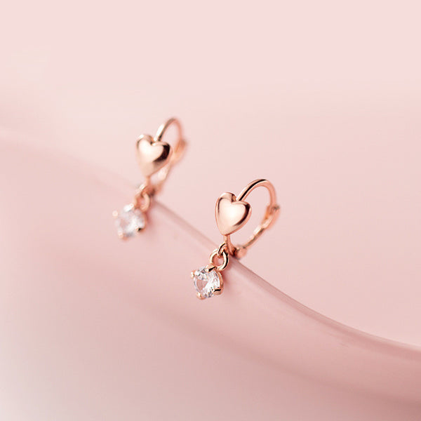 Dainty Heart Drop Hoop Earrings