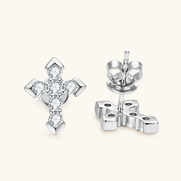 Moissanite Dainty Cross Stud Earrings