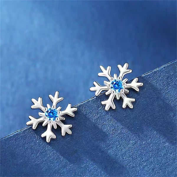 Blue Stone Snowflake Stud Earrings