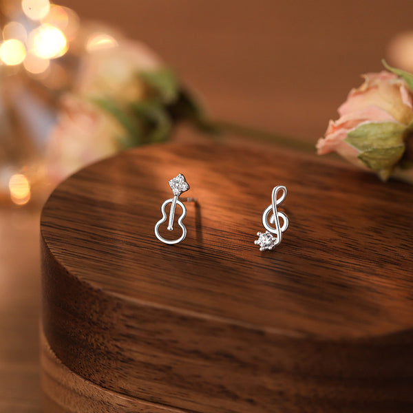 Mismatched Violin Musical Note Stud Earrings