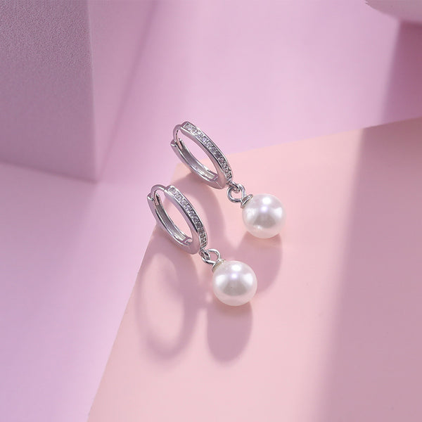 Round Pearl Drop Hoop Earrings