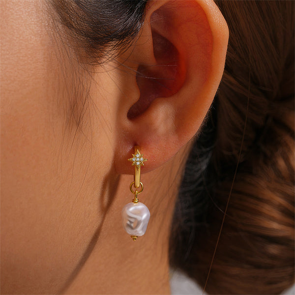 Baroque Pearl Drop Huggie Earrings