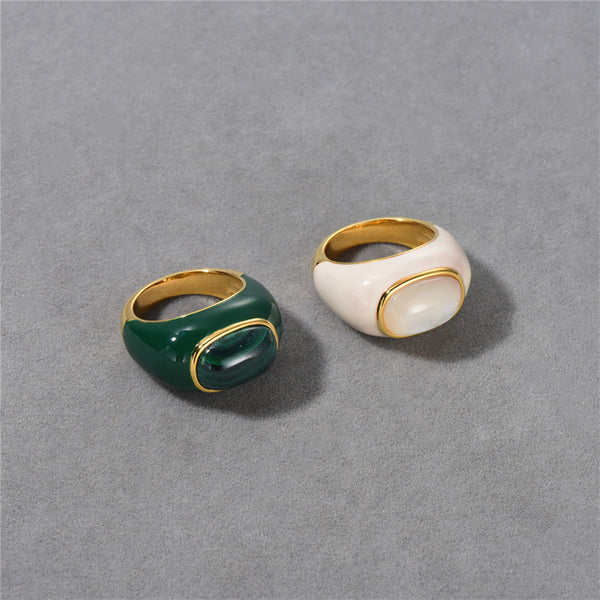 Natural Malachite Shell Ring