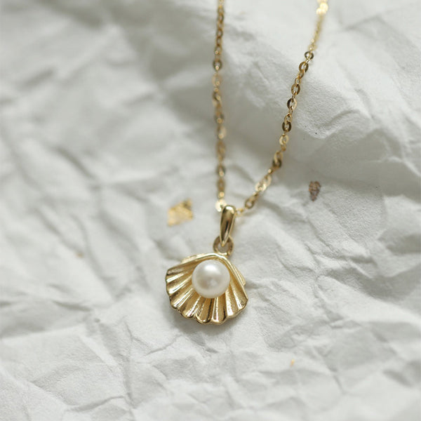 Seashell Pearl Charm Pendant Necklace