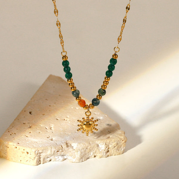 Gold Sun Natural Stone Necklace