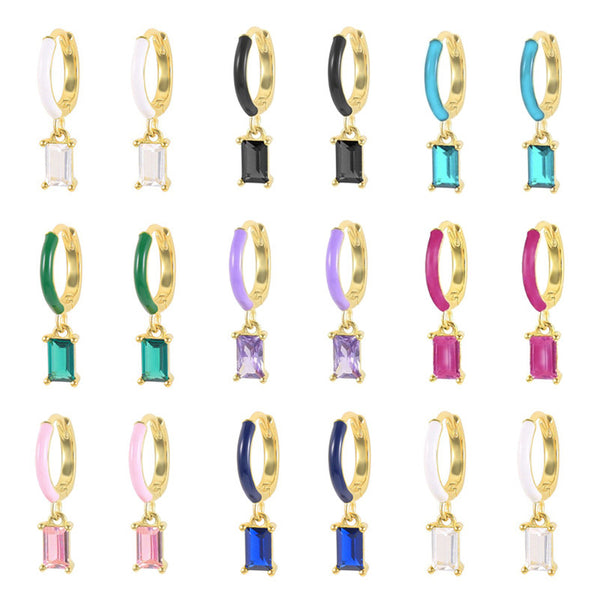 Rainbow Color Gem Drop Huggie Earrings