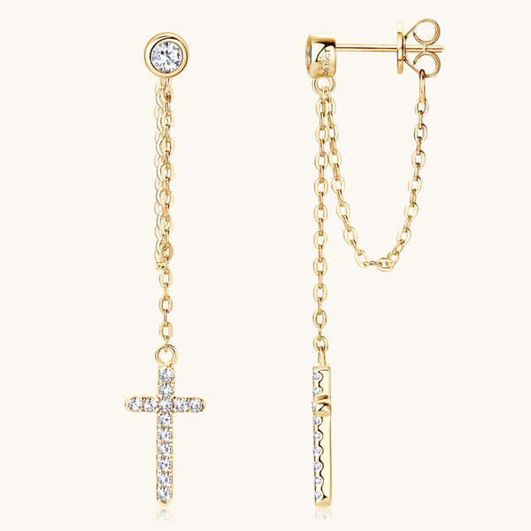 Moissanite Cross Dangle Drop Earrings