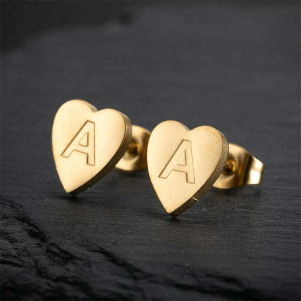 Initial Letter Heart Stud Earrings