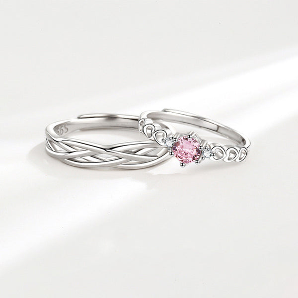 Pink Cross Heart Matching Couple Ring