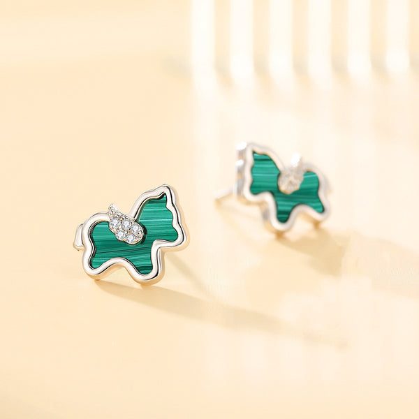 Malachite Flying Horse Stud Earrings