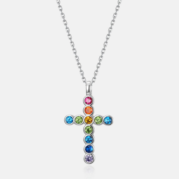 Rainbow Gem Cross Necklace