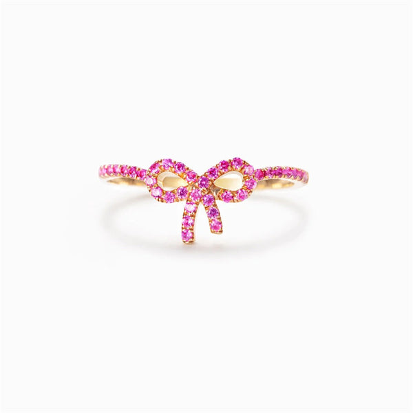 Pink Color Gemstone Bow Tie Stacking Ring