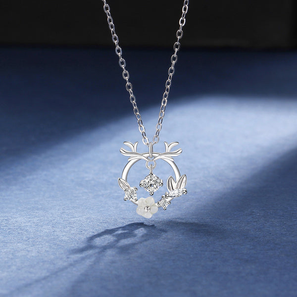 Deer Antler Flower Charm Necklace