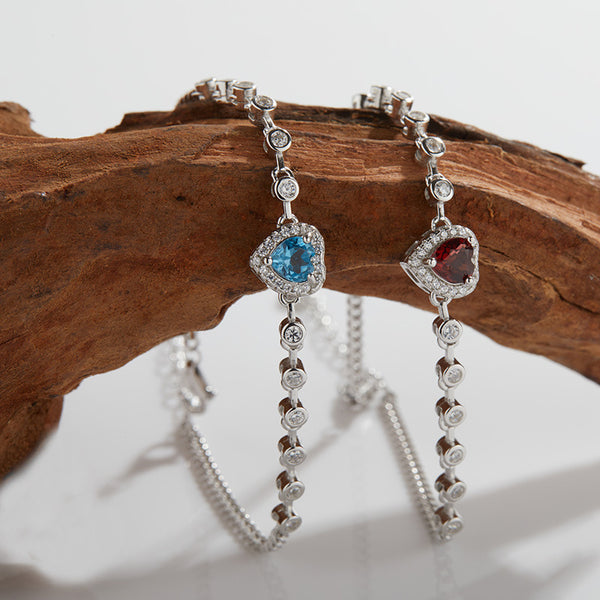 Topaz Garnet Heart Charm Bracelet