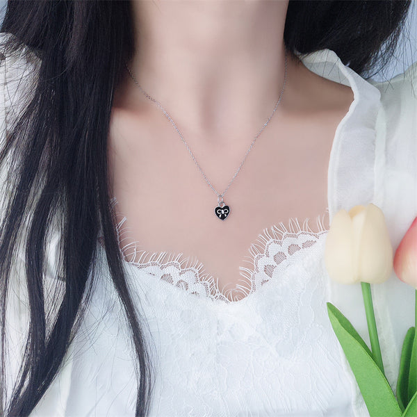 Black Bowknot Heart Necklace