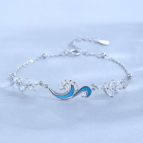 Dainty Blue Ocean Wave Charm Bracelet