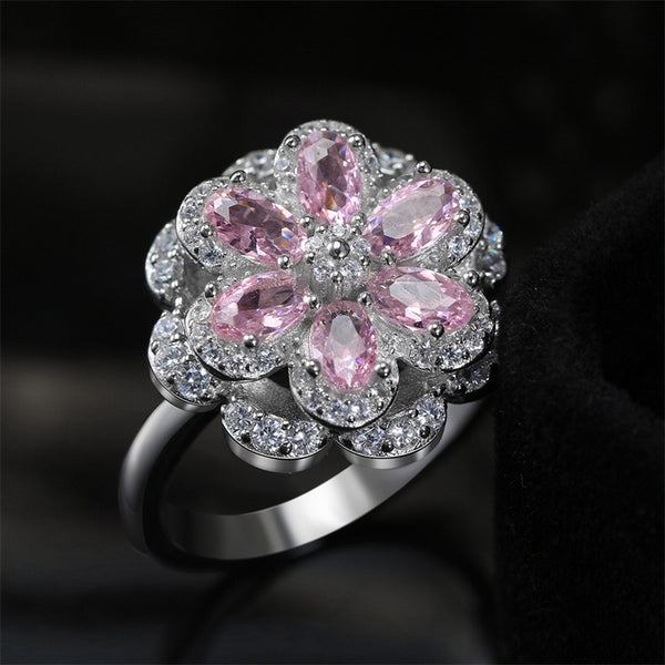 Pink Flower Anxiety Fidget Spinner Ring