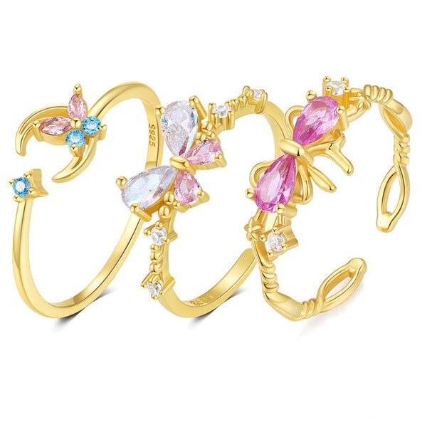 Colorful Butterfly Moon Bowknot Ring