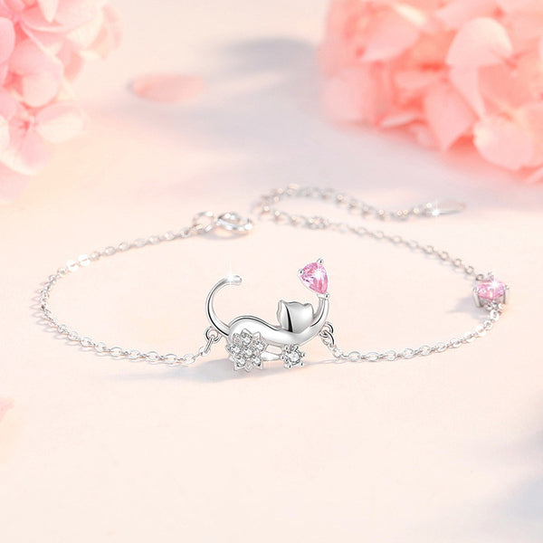 Cute Cat Pink Heart Bracelet