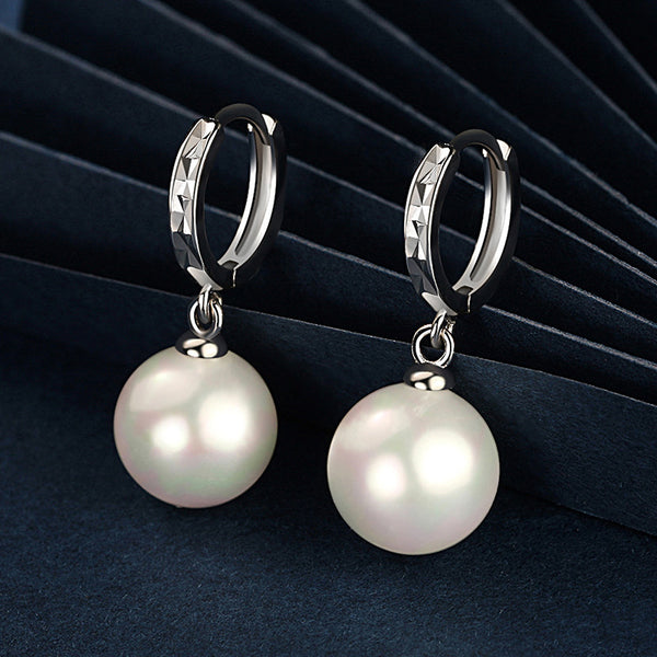 Round Pearl Drop Hoop Earrings