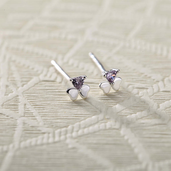 Mini Purple Heart Clover Stud Earrings