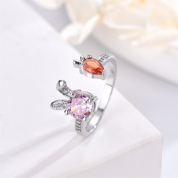 Cute Pink Bunny Carrot Ring