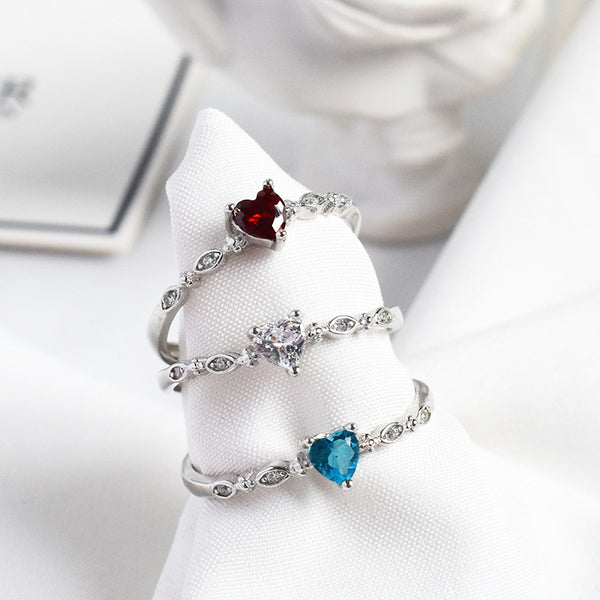 Color Gemstone Heart Stacking Ring