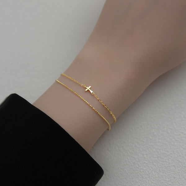 Gold Cross Double Chain Bracelet