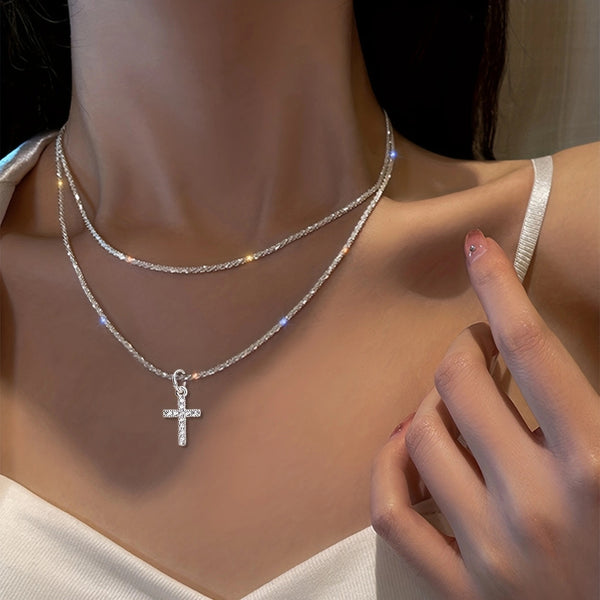 Cross Double Layering Necklace