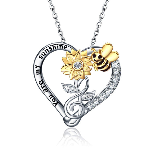 Sunflower Bee Heart Necklace