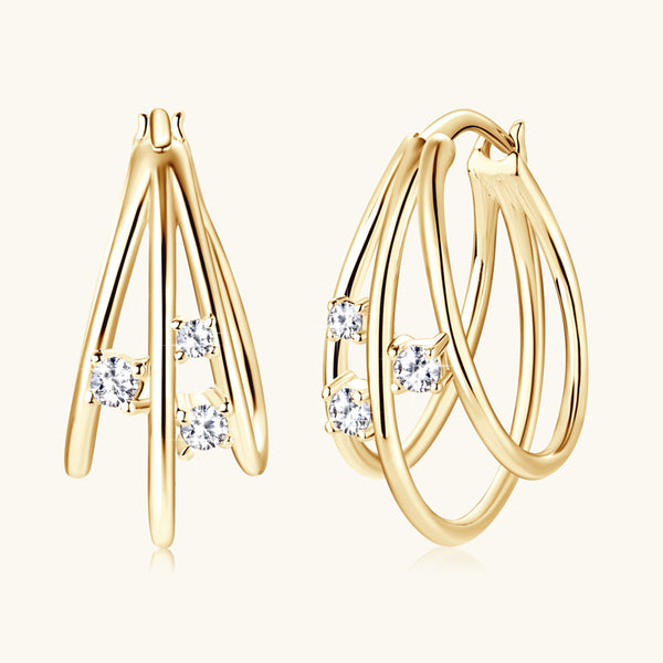 Three Stone Moissanite Hoop Earrings