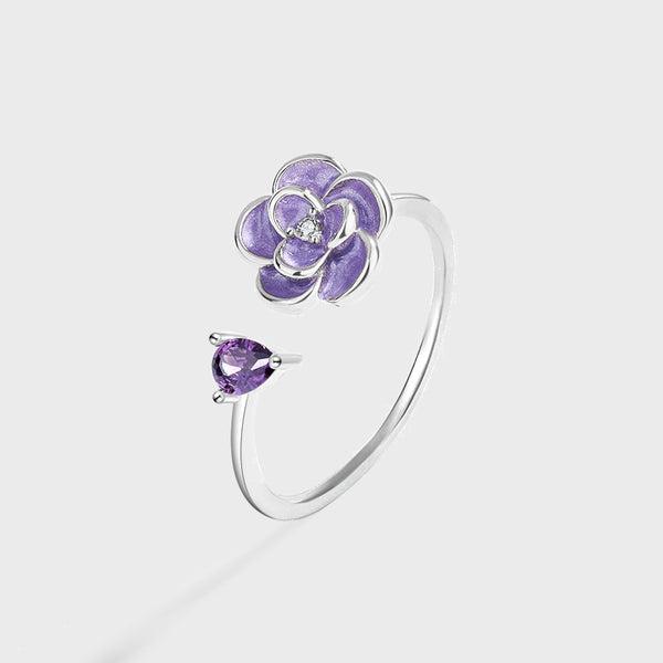 Purple Enamel Rose Flower Ring