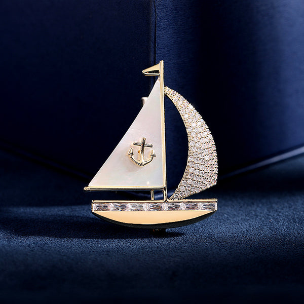 Sailboat Mother of Pearl Wedding Brooch