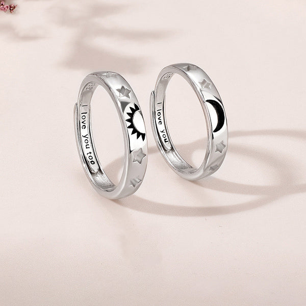 Black Sun Moon Couple Matching Ring