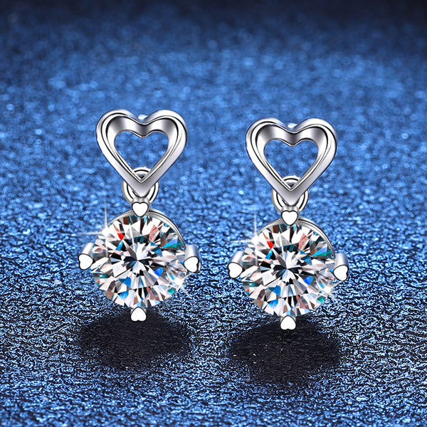 Moissanite Heart Drop Wedding Earrings