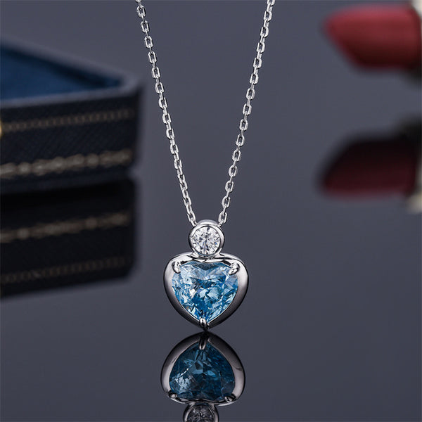 Aquamarine Heart Wedding Pendant Necklace