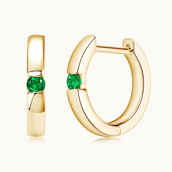 Solitaire Emerald Hoop Earrings