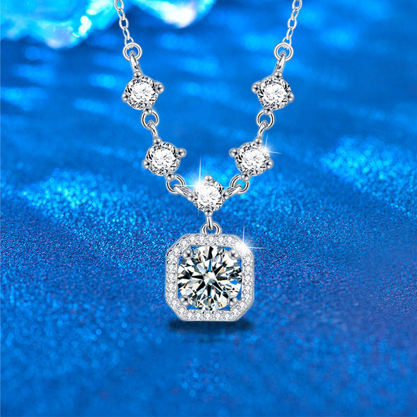 Moissanite Halo Wedding Necklace